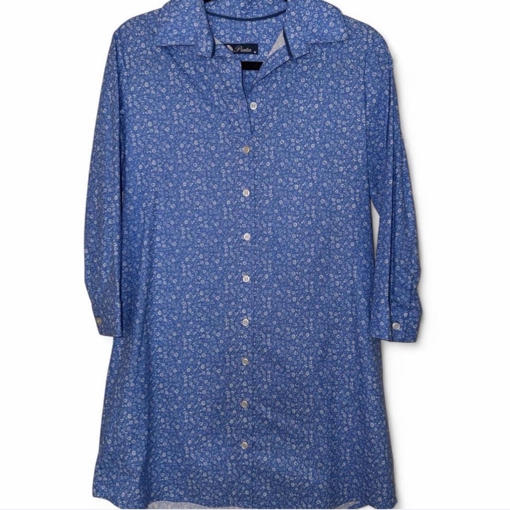 Blue Linen Floral Mini Dress